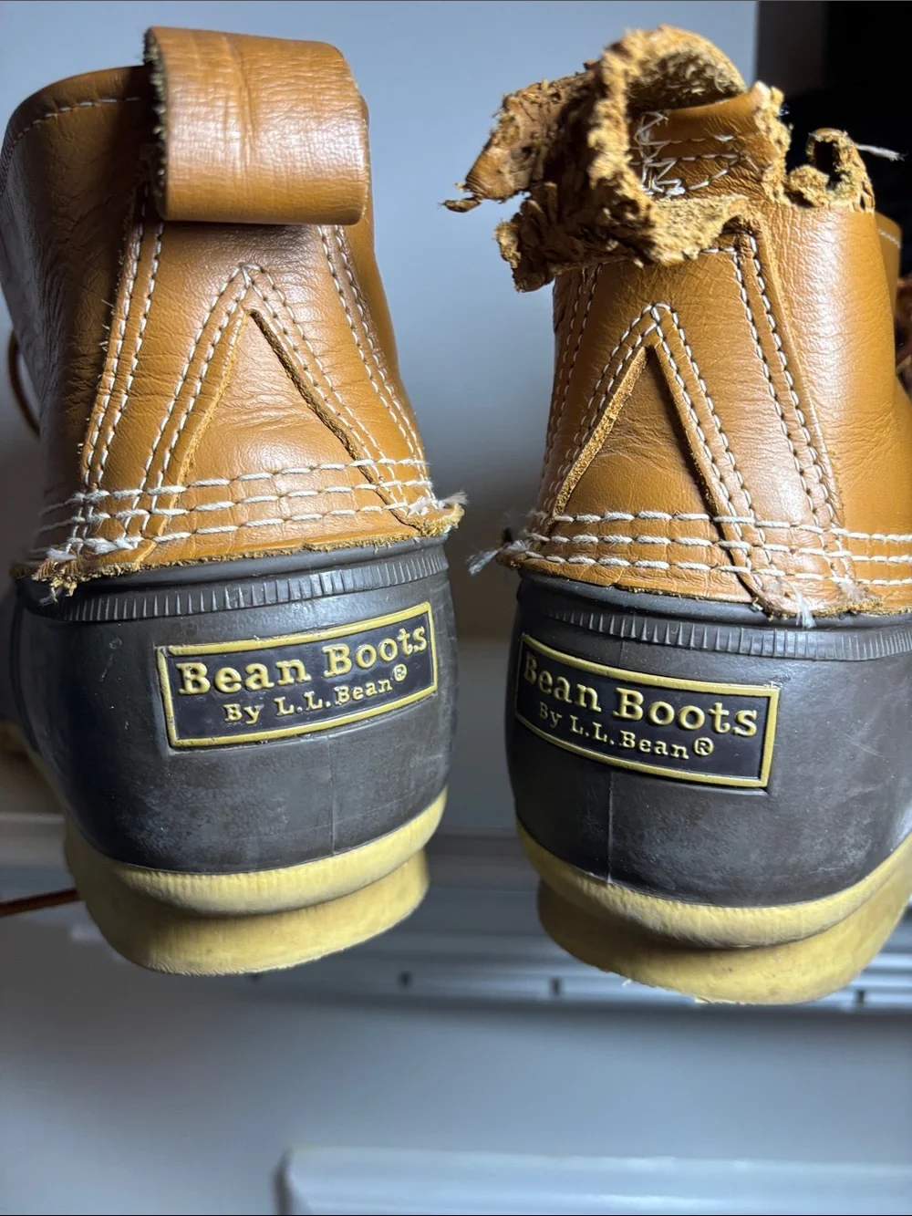 Classic Men’s Bean Boots by L.L. Bean Two-Tone Duck Boots in Tan and Dark Brown